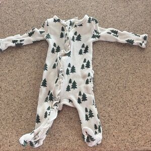 Spearmint Love Cream Footed One-Piece with Green Tree Print